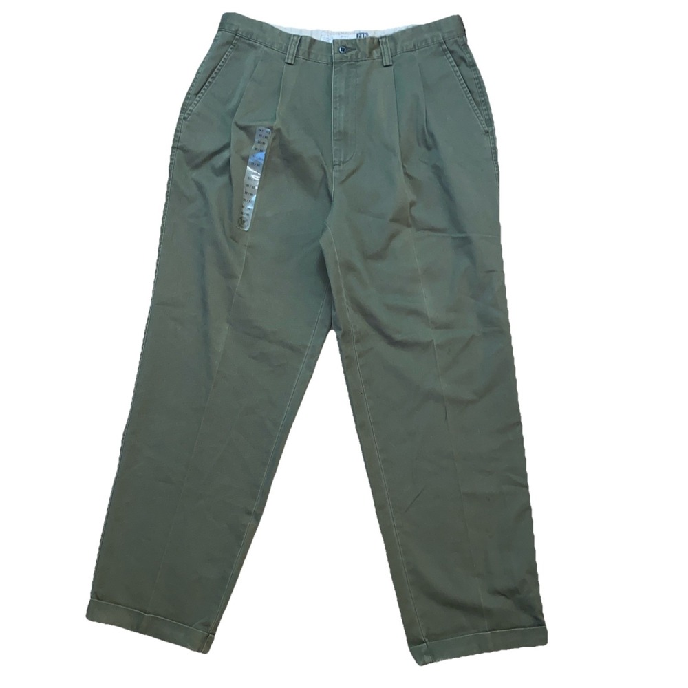 Vintage Gap Pants Mens 35X30 Green Relaxed Fit Double Pleated Chino Stress Free